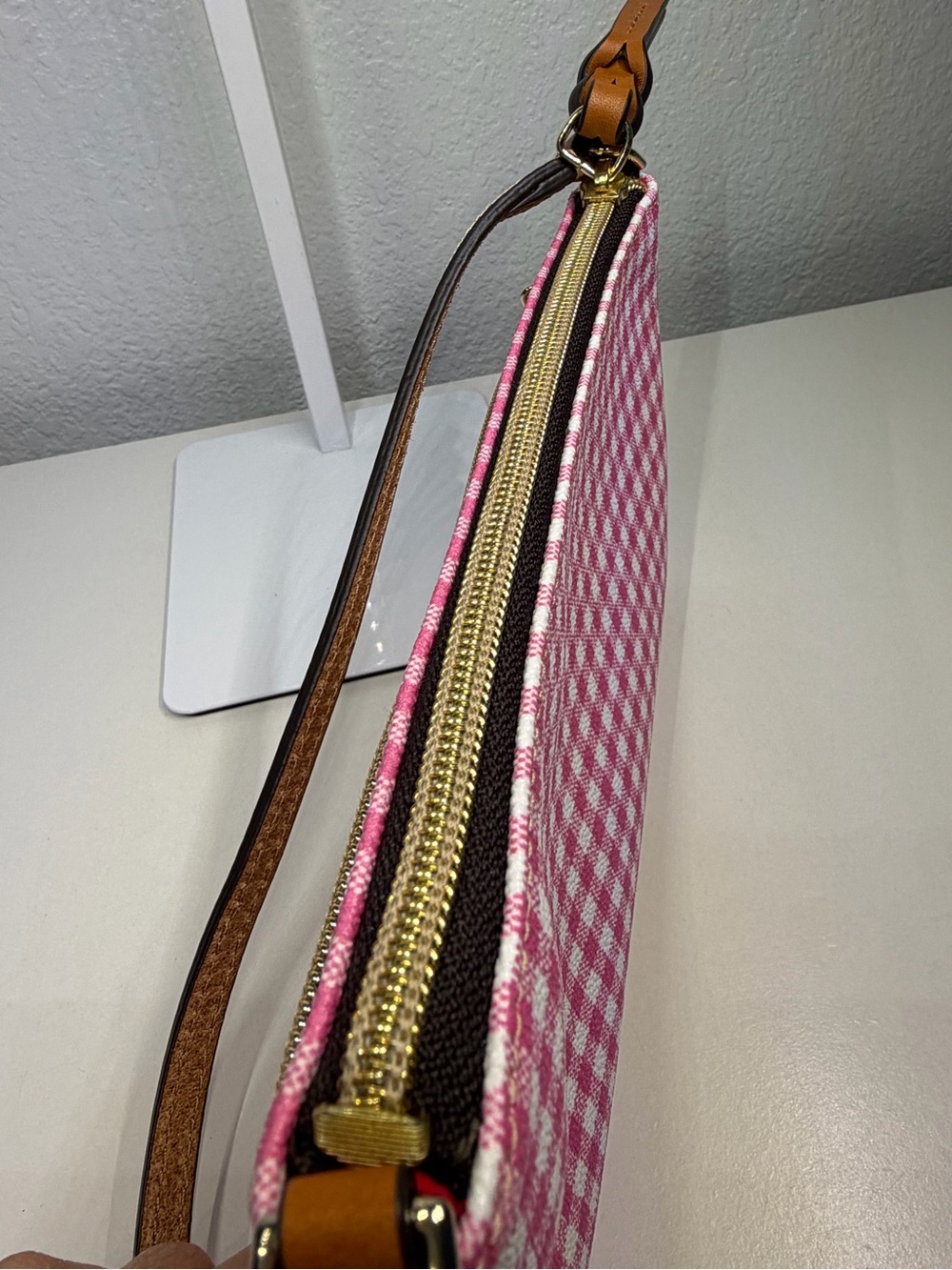 NWOT Dooney & Bourke Pink Gingham Wristlet Clutch Shoulder Bag - Picture 8 of 10